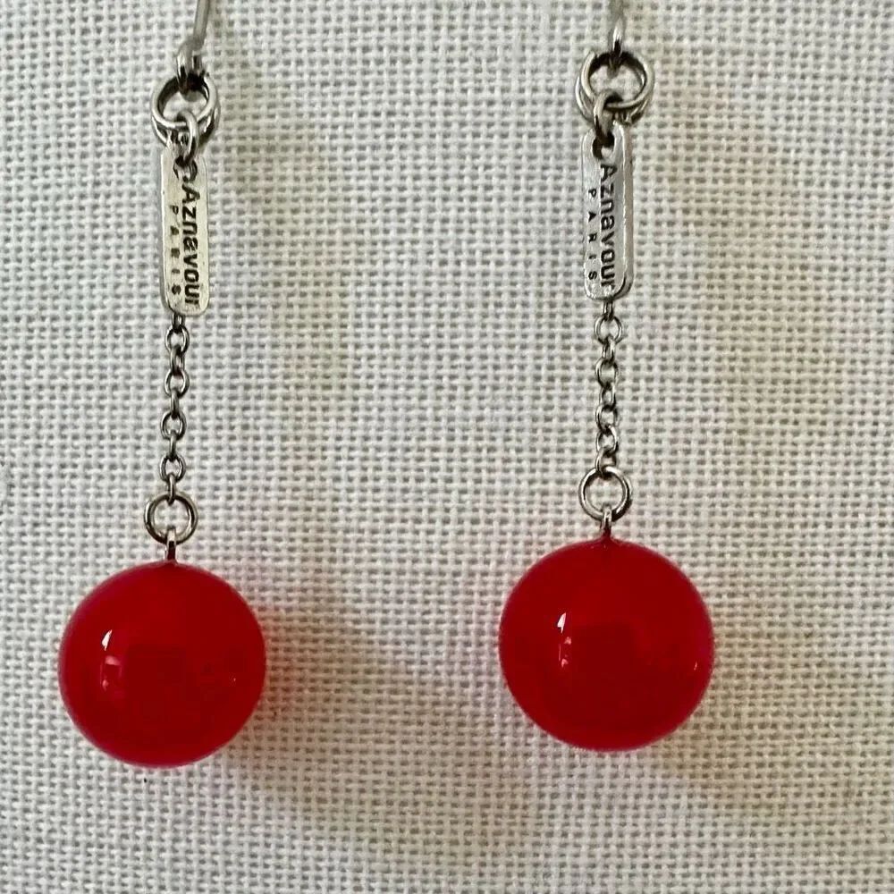 aznavour Paris red ball drop earrings
